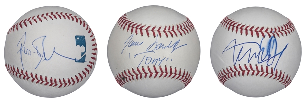 Lot of (3) Celebrity Signed Baseballs With James Gandolfini, Pierce Brosnan & Michael J Fox (Beckett)